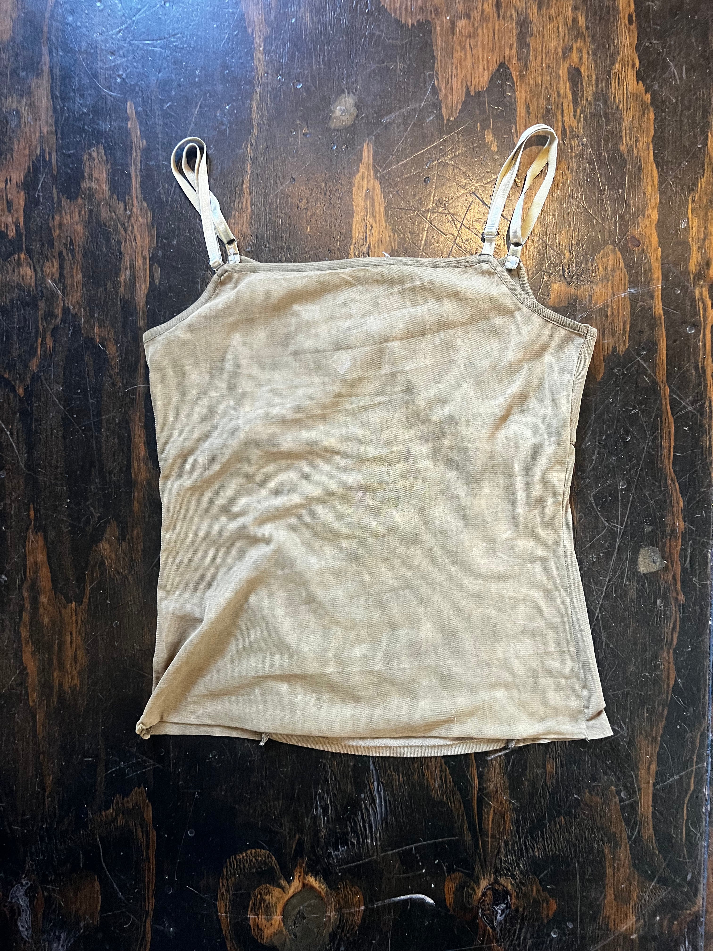 Olive Mesh Beaded String Tank (M)