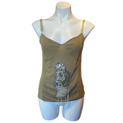 Olive Mesh Beaded String Tank (M)