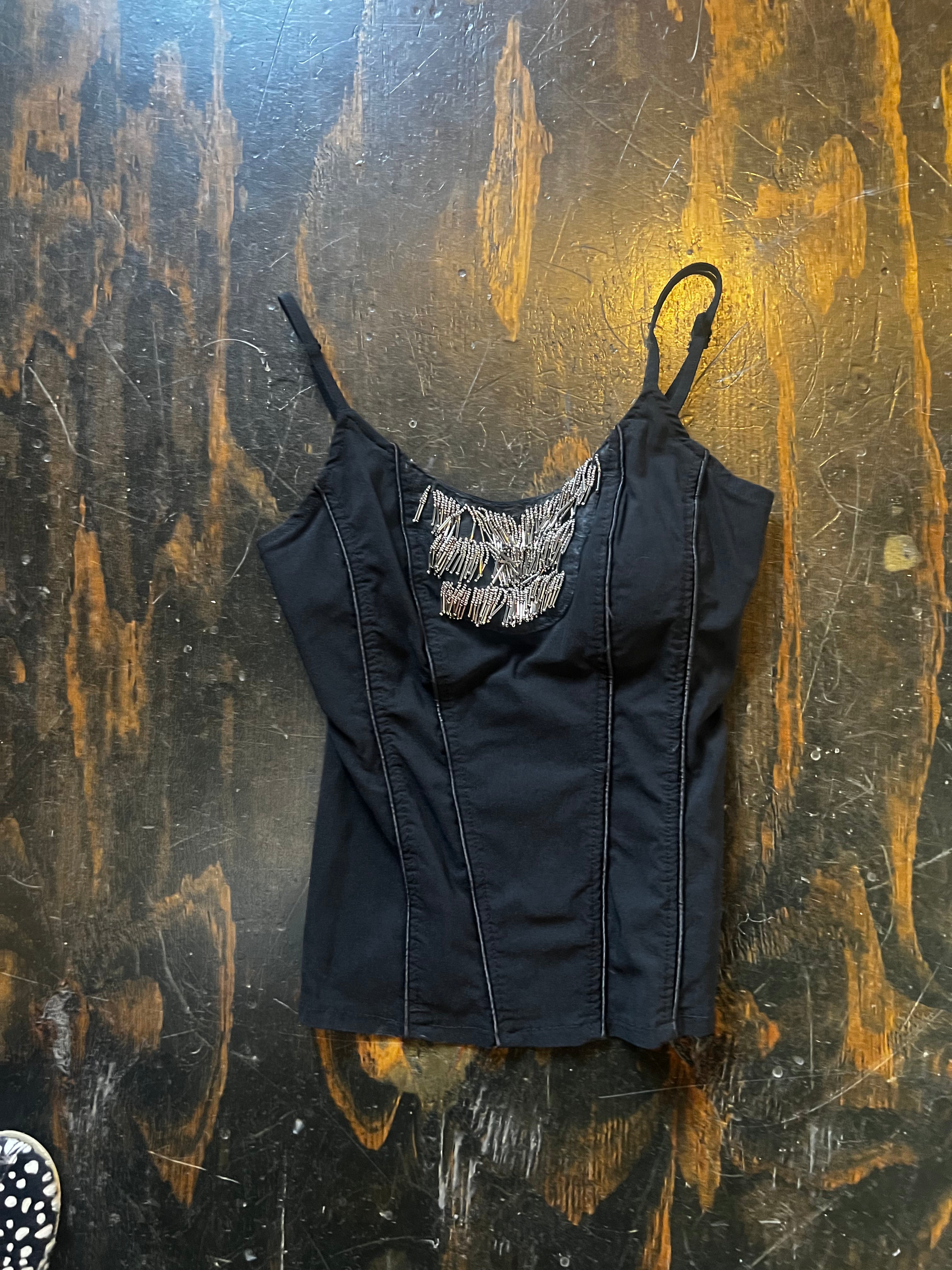 Silver Dangly Beaded Corset Tank (M)