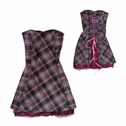 Pink Plaid Mall Goth Dress (S)