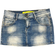 Distressed Wash Denim Mini Skirt (M)