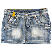 Distress Wash Denim Mini Skirt (L)