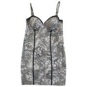 Grey Patterned Corset Mini Dress (S/M)