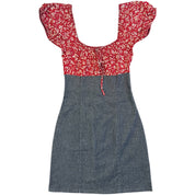 Red Floral Denim Mini Dress (S)