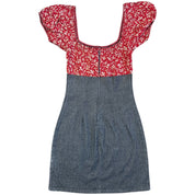 Red Floral Denim Mini Dress (S)