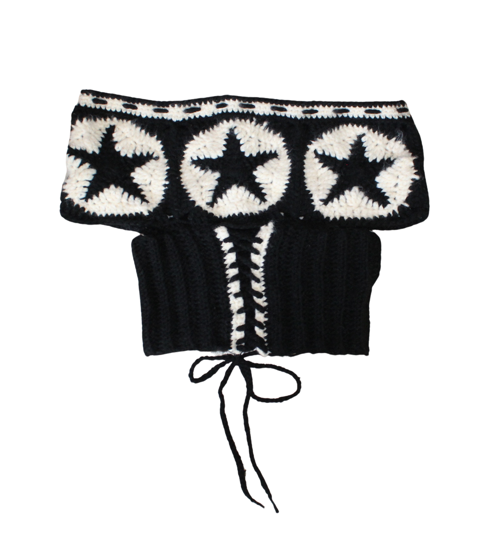Lace-Up Star Crochet Top (S/M)
