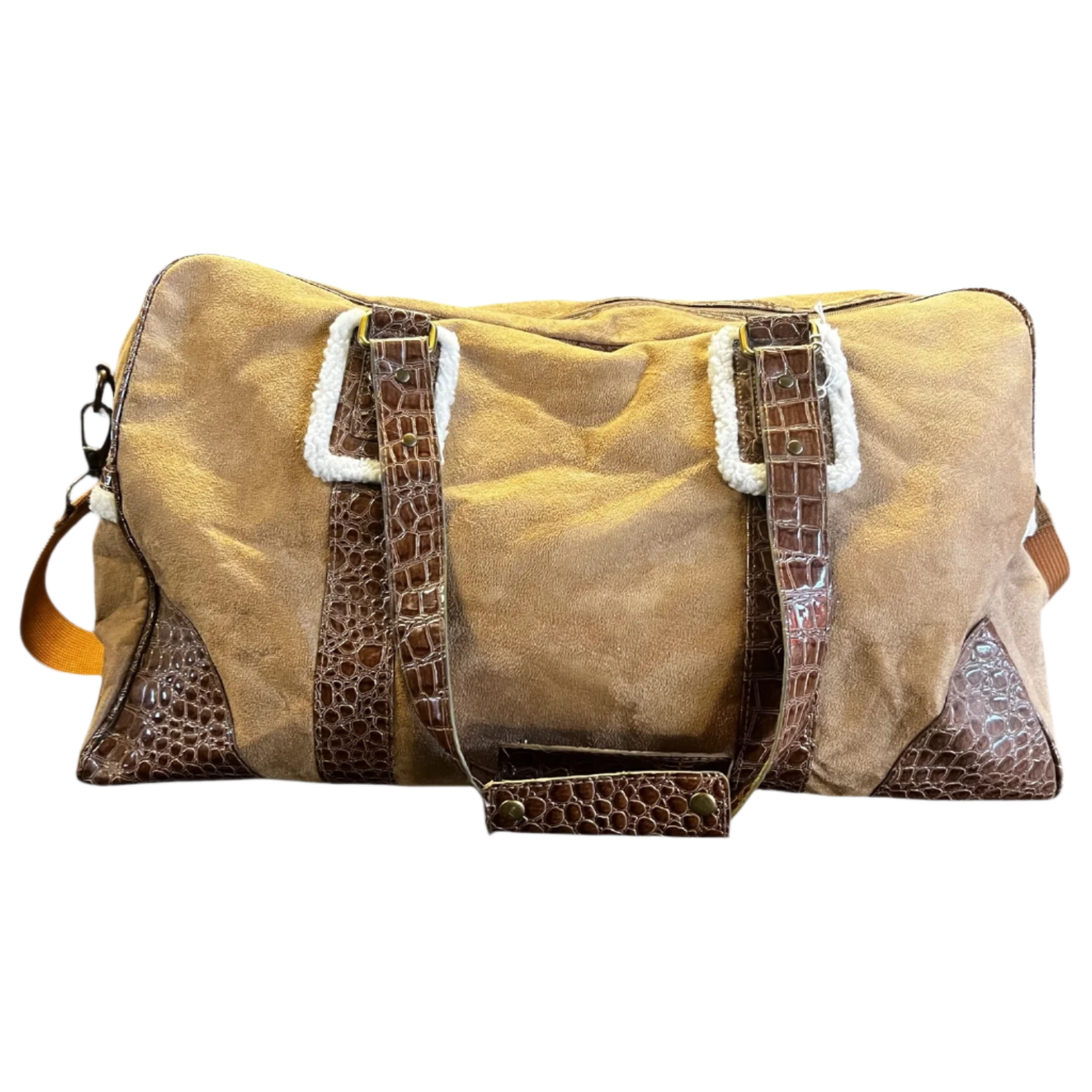 Suede Faux Snakeskin Duffle Bag