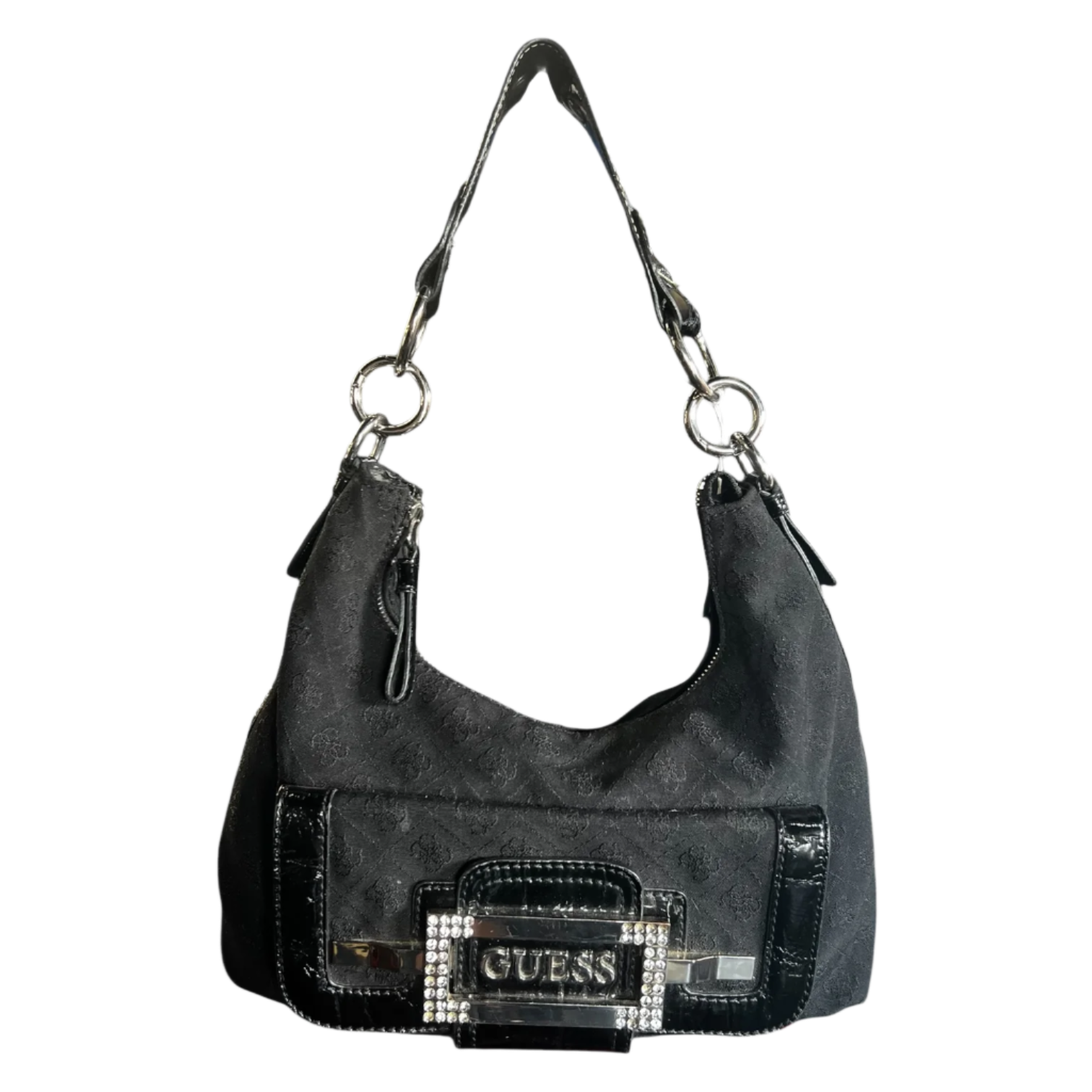 Guess Black Rhinestone Buckle Purse