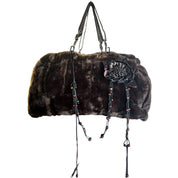 Brown Fuzzy Beaded Flower Duffle