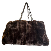 Brown Fuzzy Beaded Flower Duffle