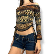 Animal Print Ruched Off Shoulder Top (XS/S)