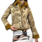 Bleach Pattern Denim & Genuine Fur Jacket (XS/S)