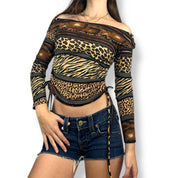Animal Print Ruched Off Shoulder Top (XS/S)