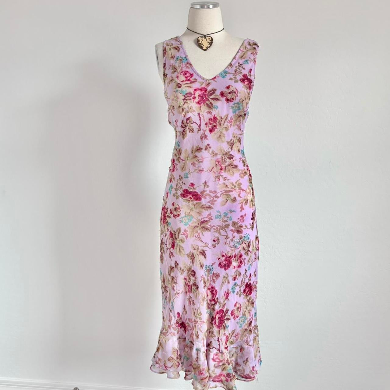 Vintage Floral Fairy Ruffle Midi Dress (L)