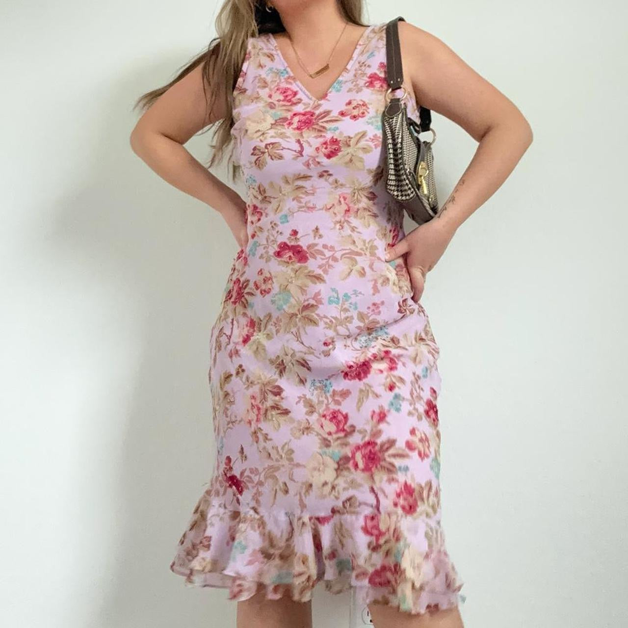 Vintage Floral Fairy Ruffle Midi Dress (L)