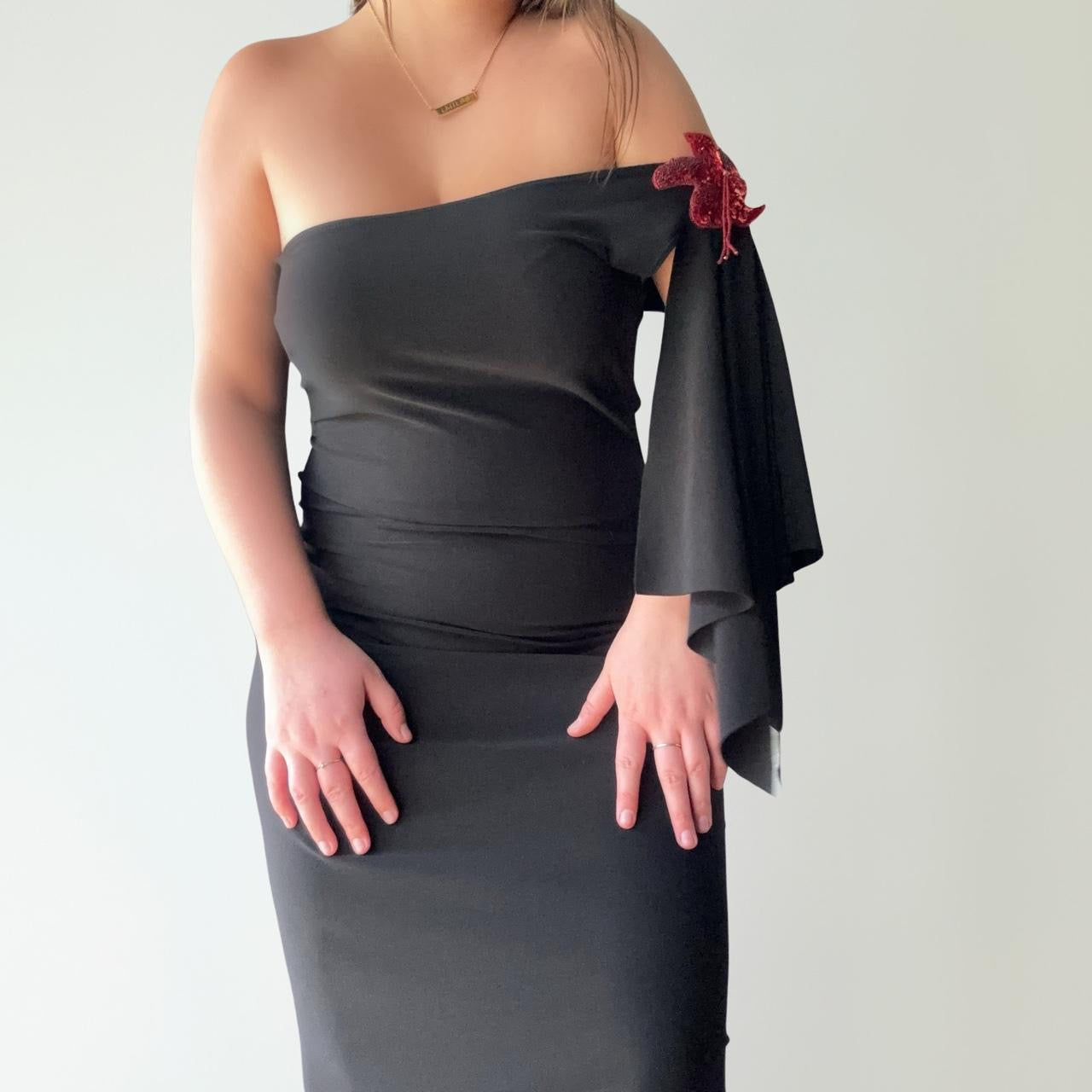 Vintage One Shoulder Mini Black Dress (M)