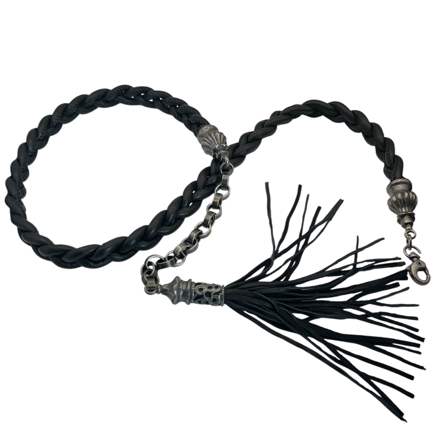 Braided Leather Silver Chain Belt
