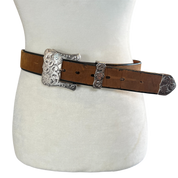 Brown Leather Silver Buckle Belt