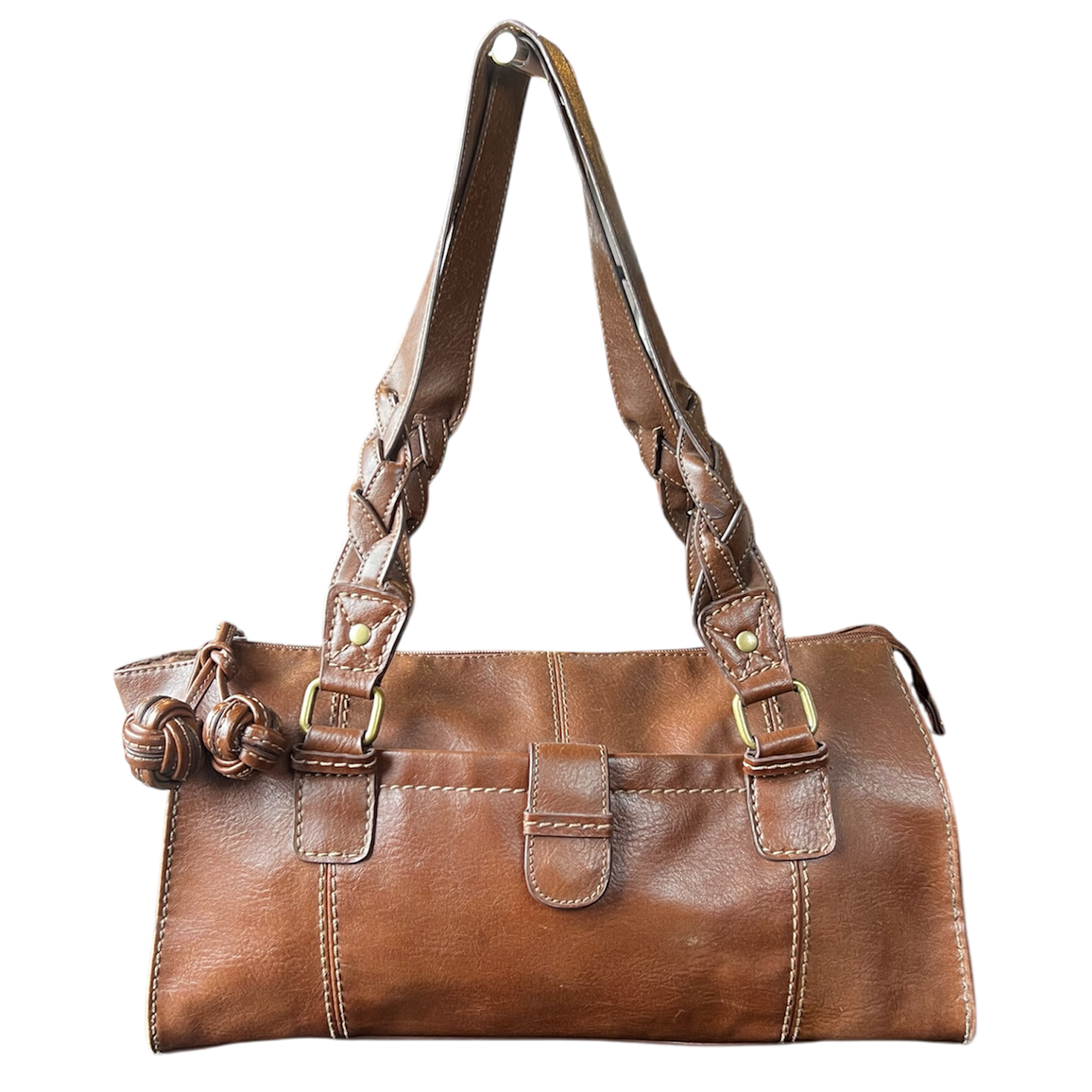 Brown Leather Braided Handbag