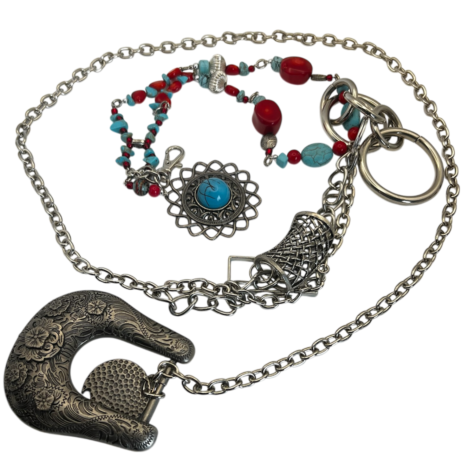 Silver Turquoise Beaded Chain Belt