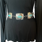 Chunky Silver Turquoise Chain Belt