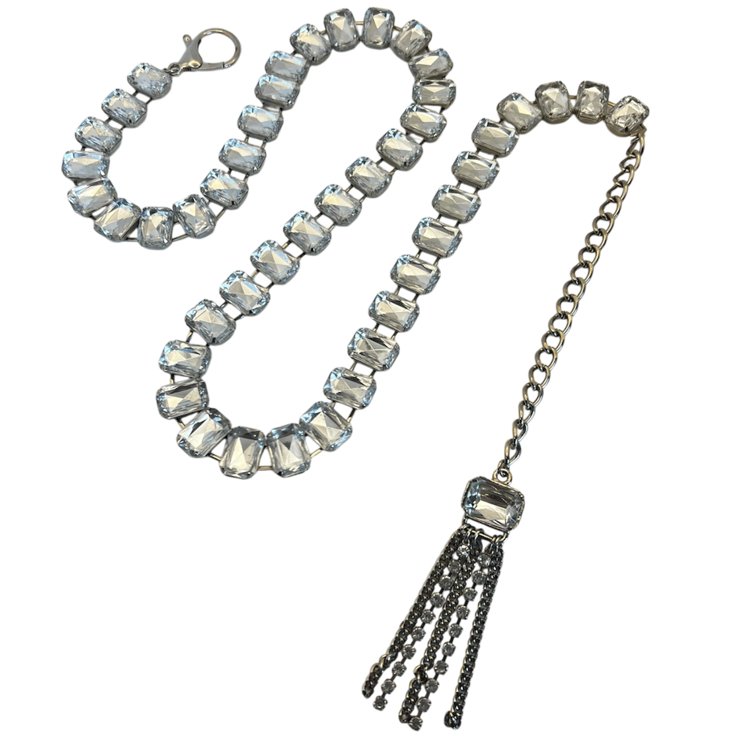 White Glass Diamond Chain Belt