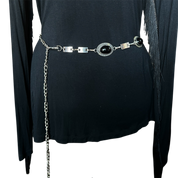 Black Stone Silver Chain Belt