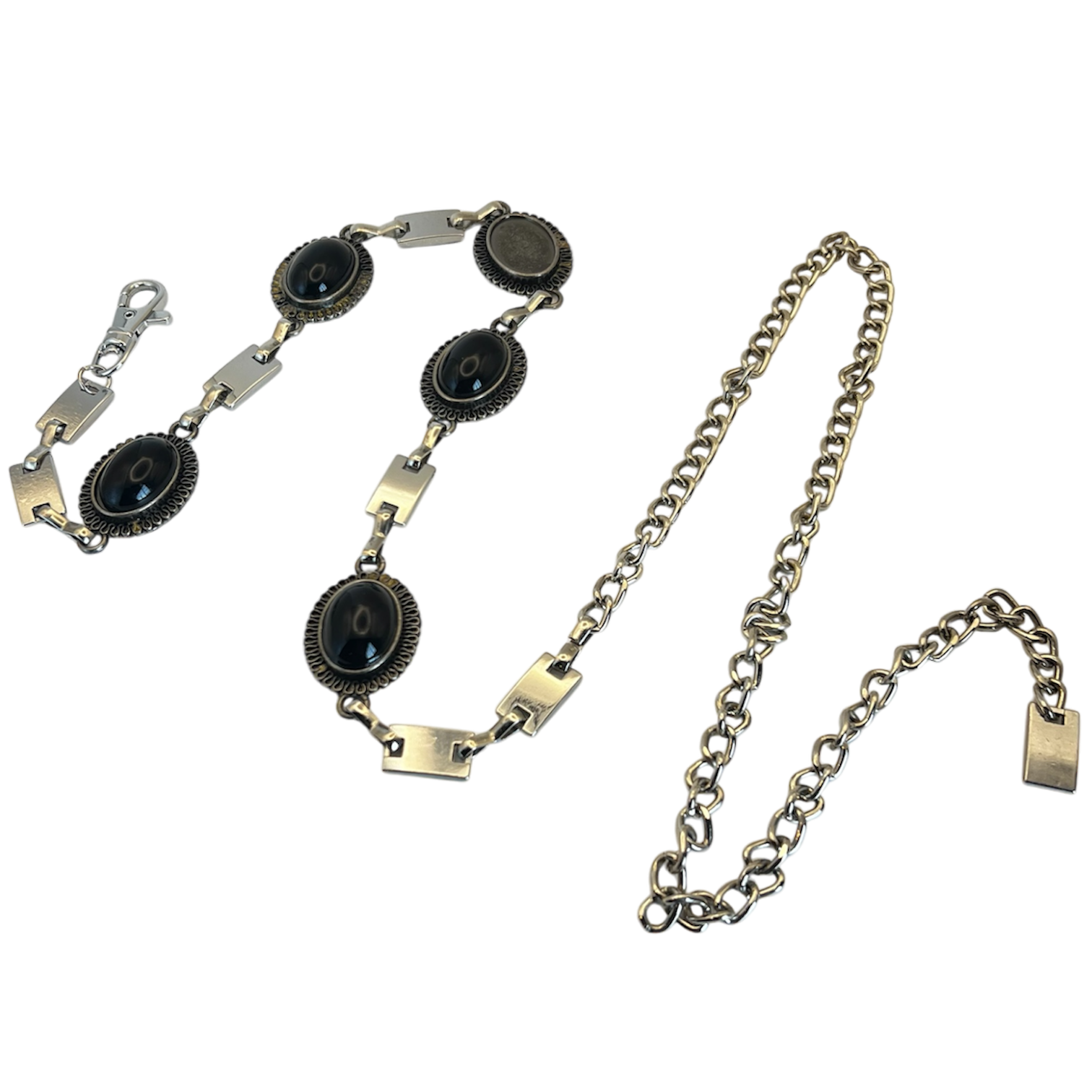 Black Stone Silver Chain Belt