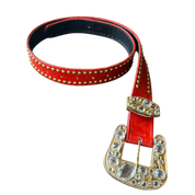 Red Leather Rhinestone Gold Belt