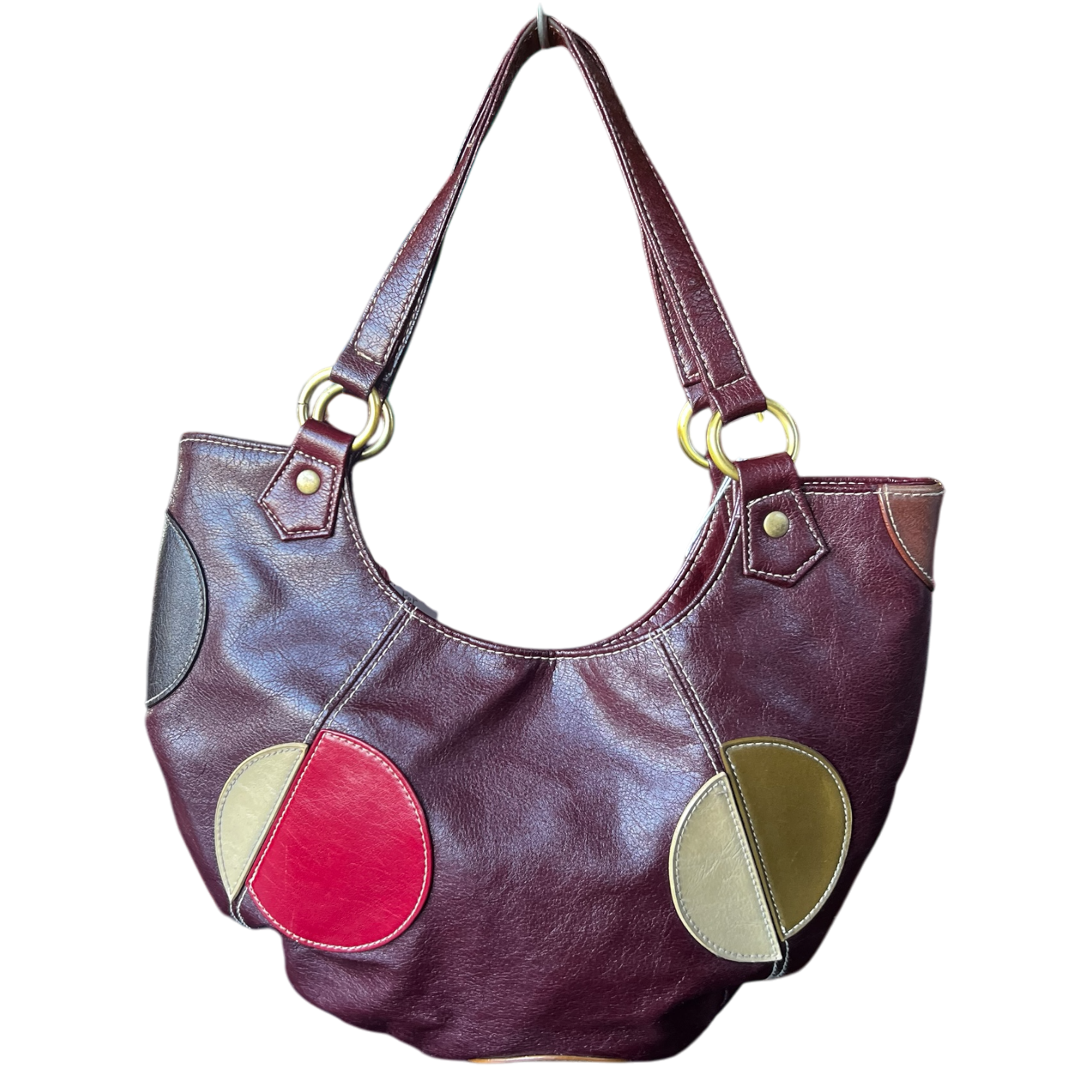 Maroon Leather Circular Multicolor Purse