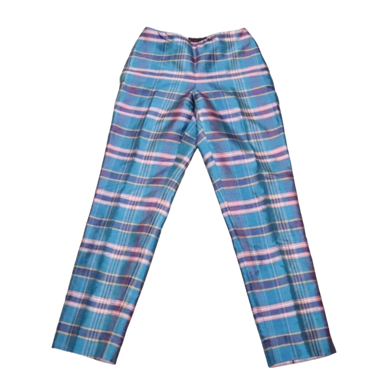 90S RALPH LAUREN Plaid Silk Cigarette Pants (XS)