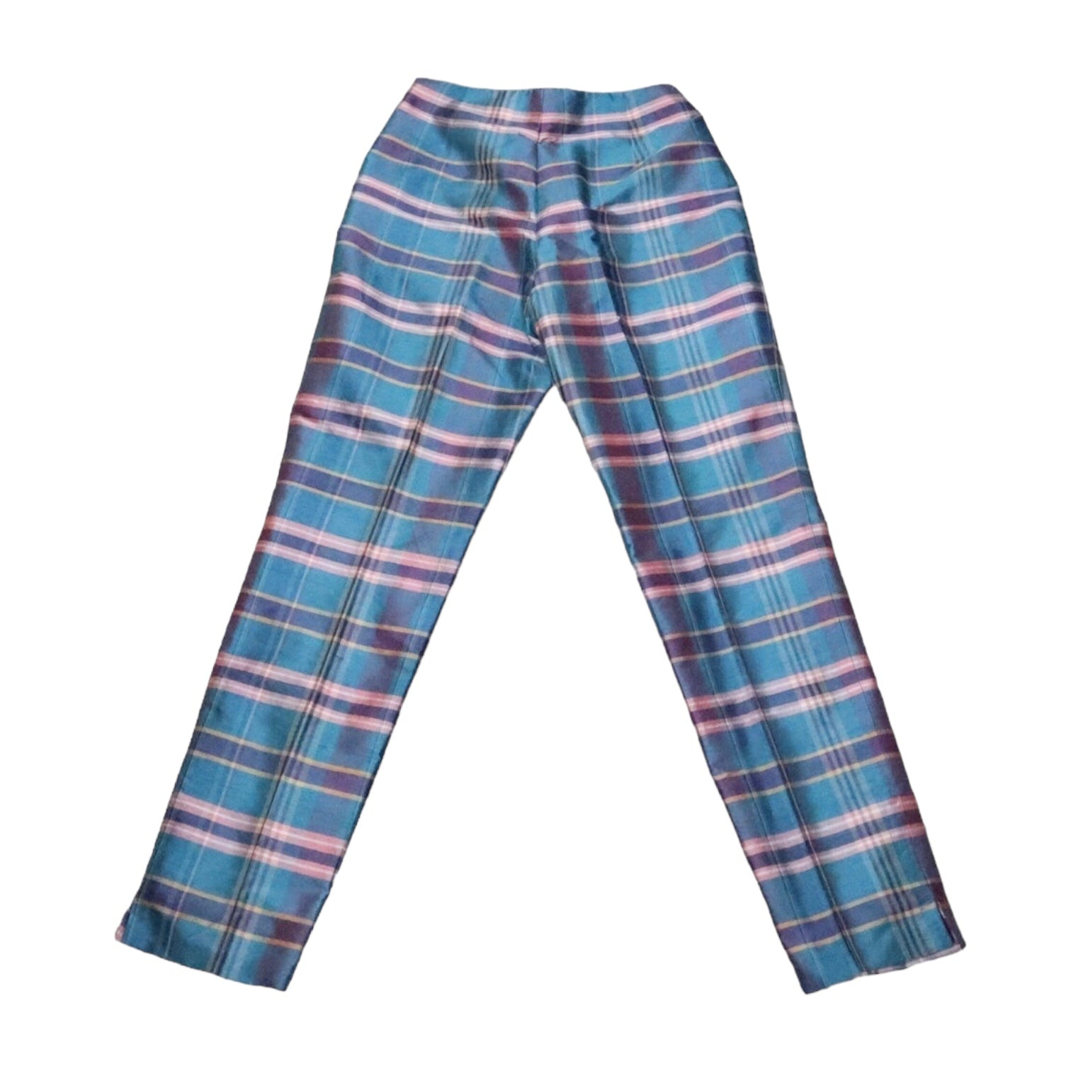 90S RALPH LAUREN Plaid Silk Cigarette Pants (XS)