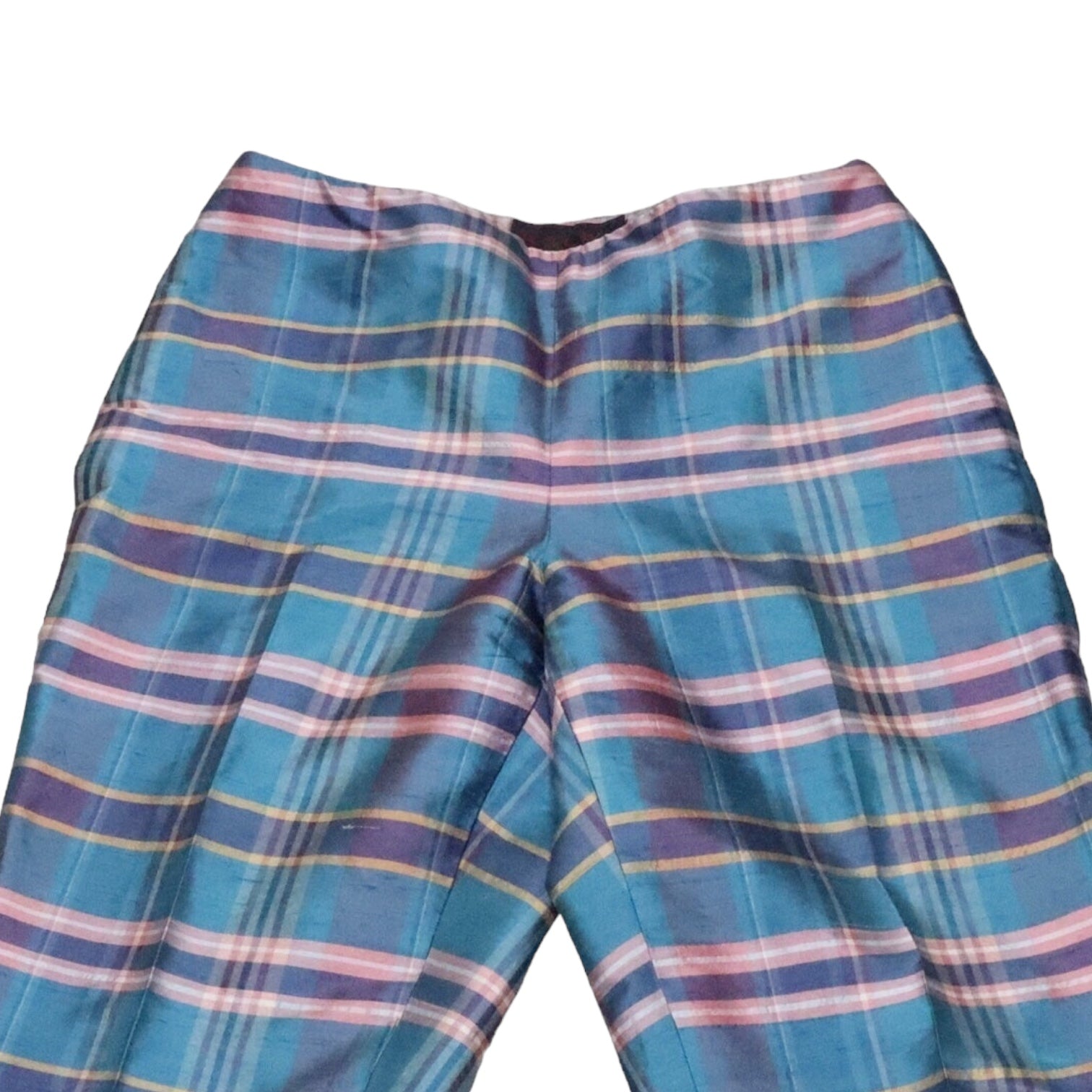 90S RALPH LAUREN Plaid Silk Cigarette Pants (XS)
