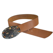 Stone Buckle Brown Leather Belt