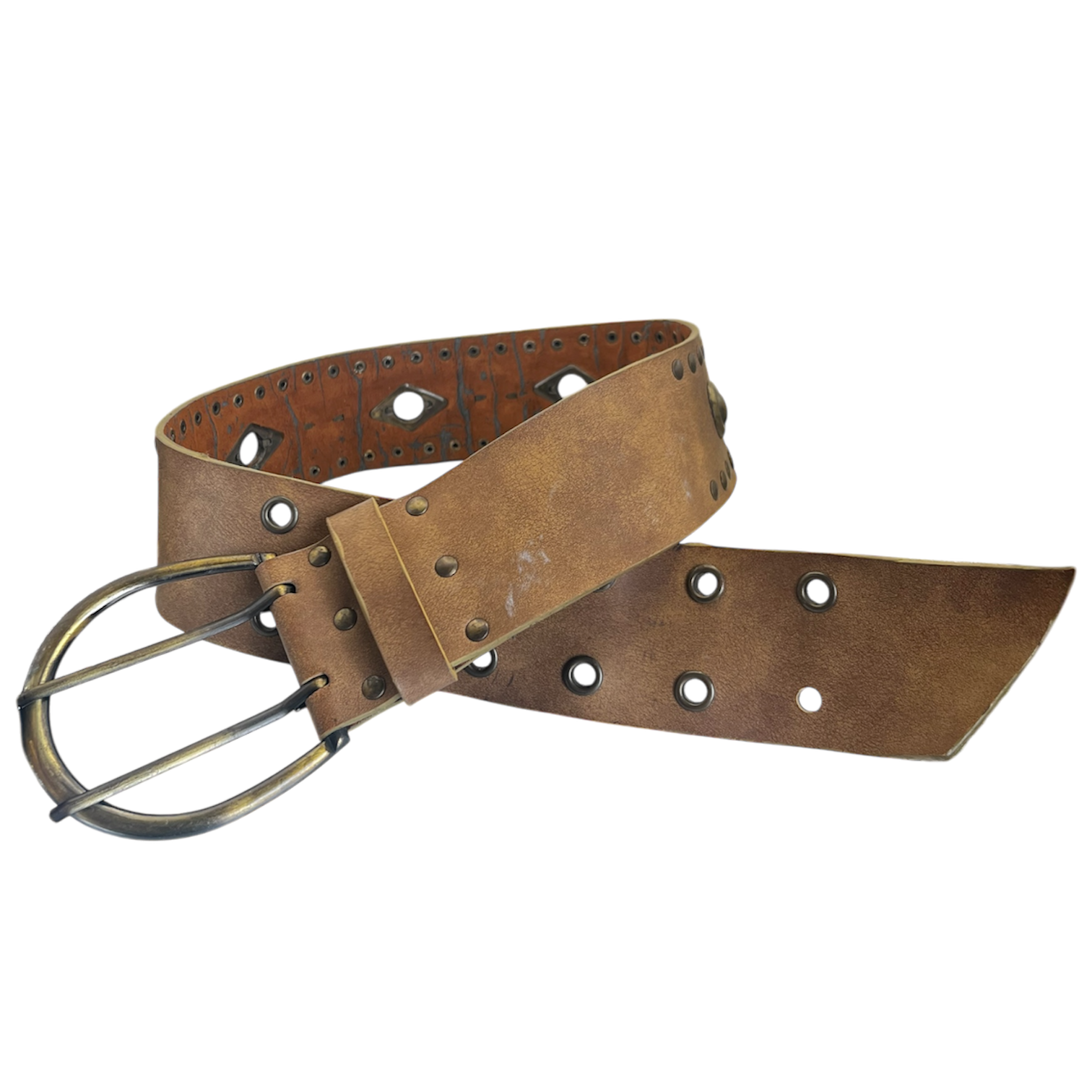 Bronze Studded Brown Leather Belt