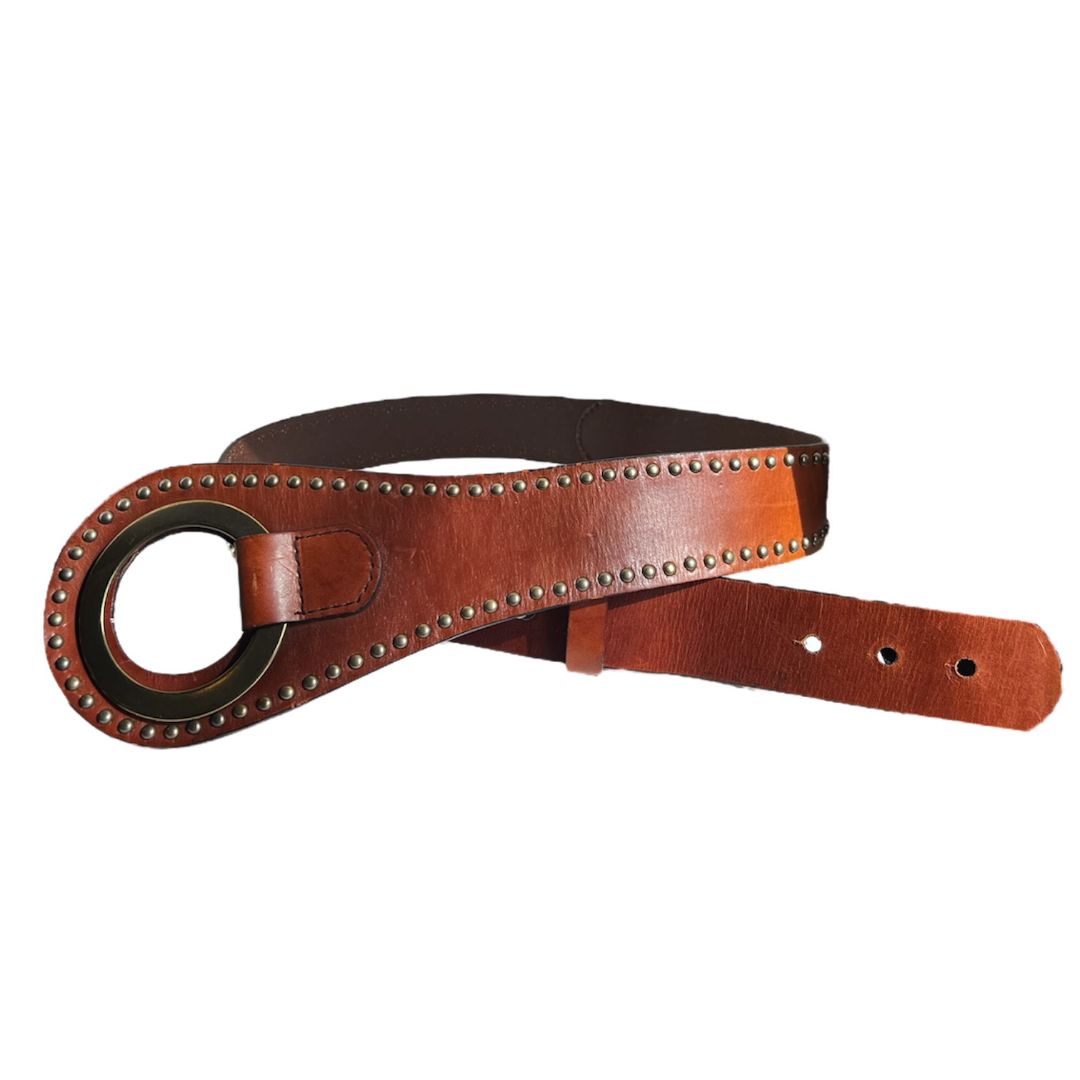 Brown Leather Gold Circle Belt