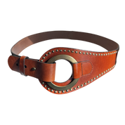 Brown Leather Gold Circle Belt