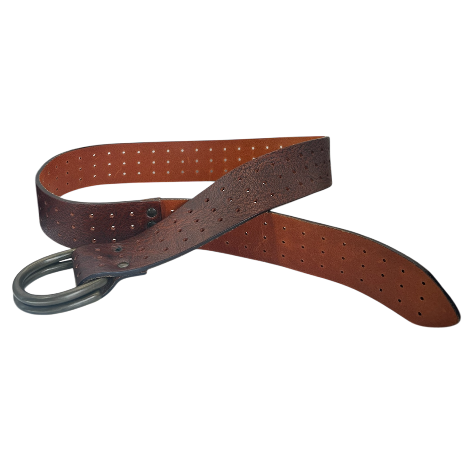 Brown Leather Bronze Loop Belt