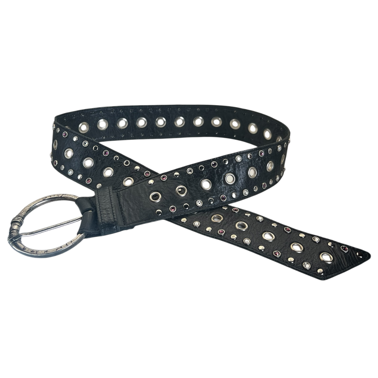 Black Leather Silver Rhinestone Belt