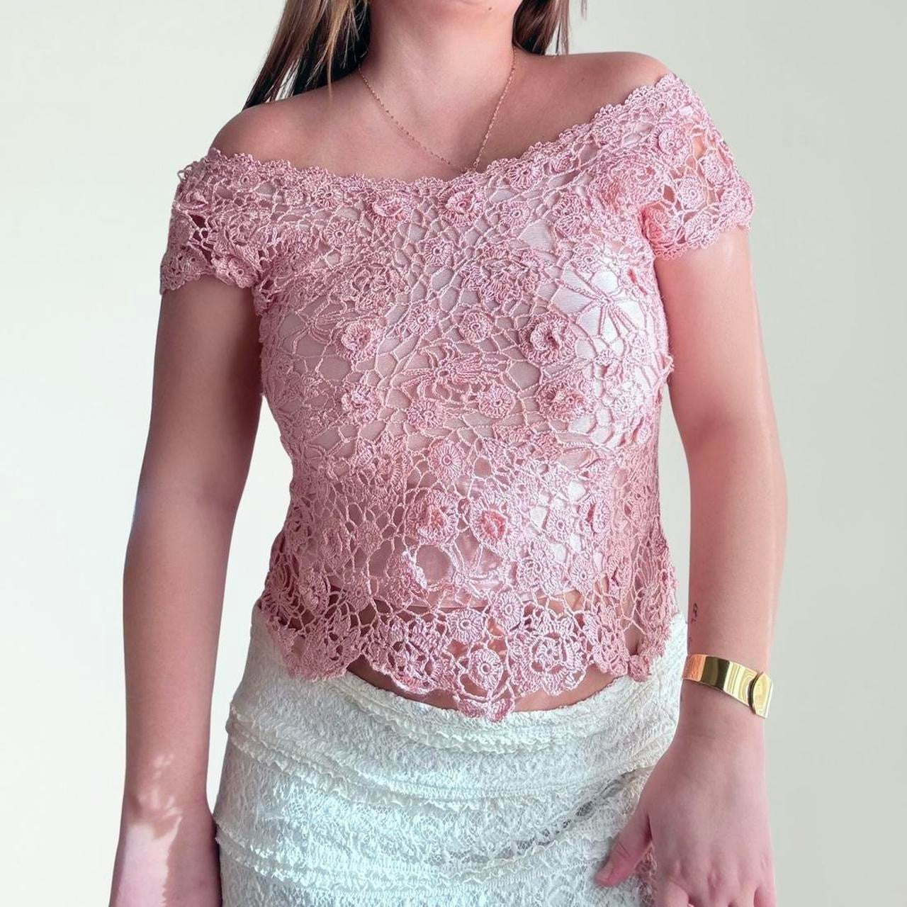 Vintage Crochet Fairy Pink Top (S)