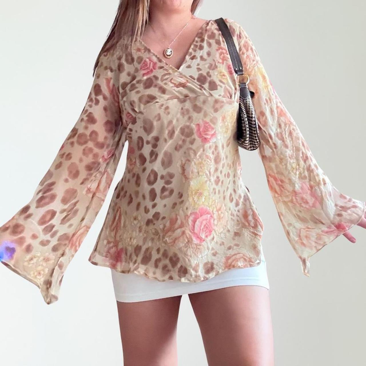Y2K Silk Cheetah Whimsical Top (XL)