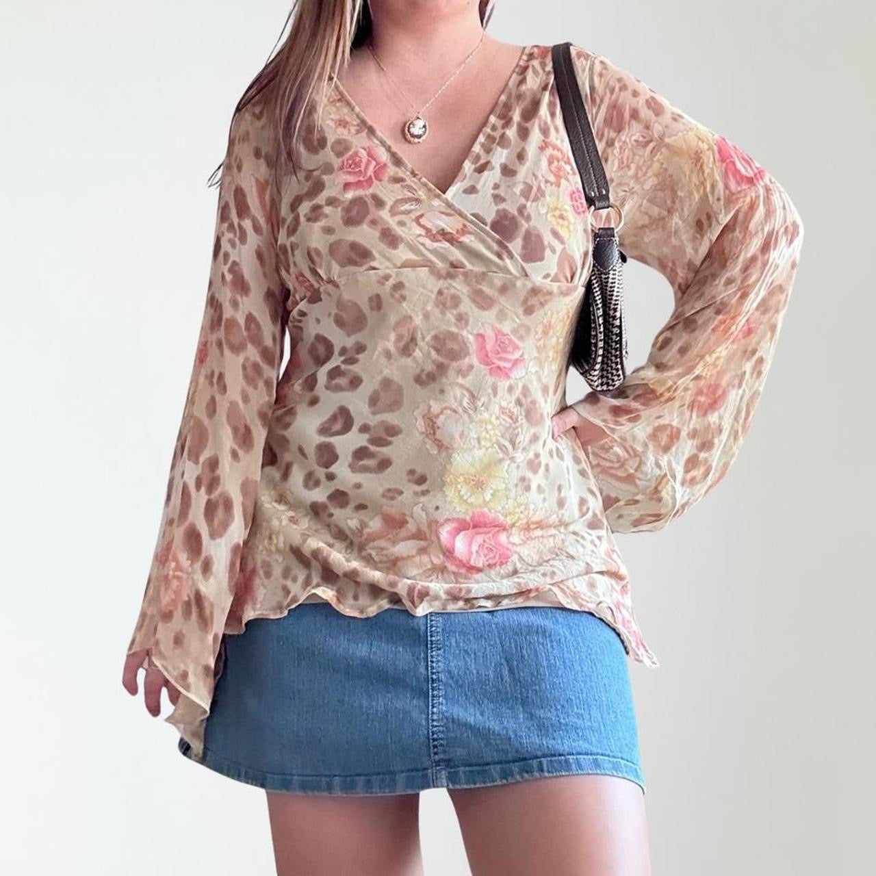Y2K Silk Cheetah Whimsical Top (XL)