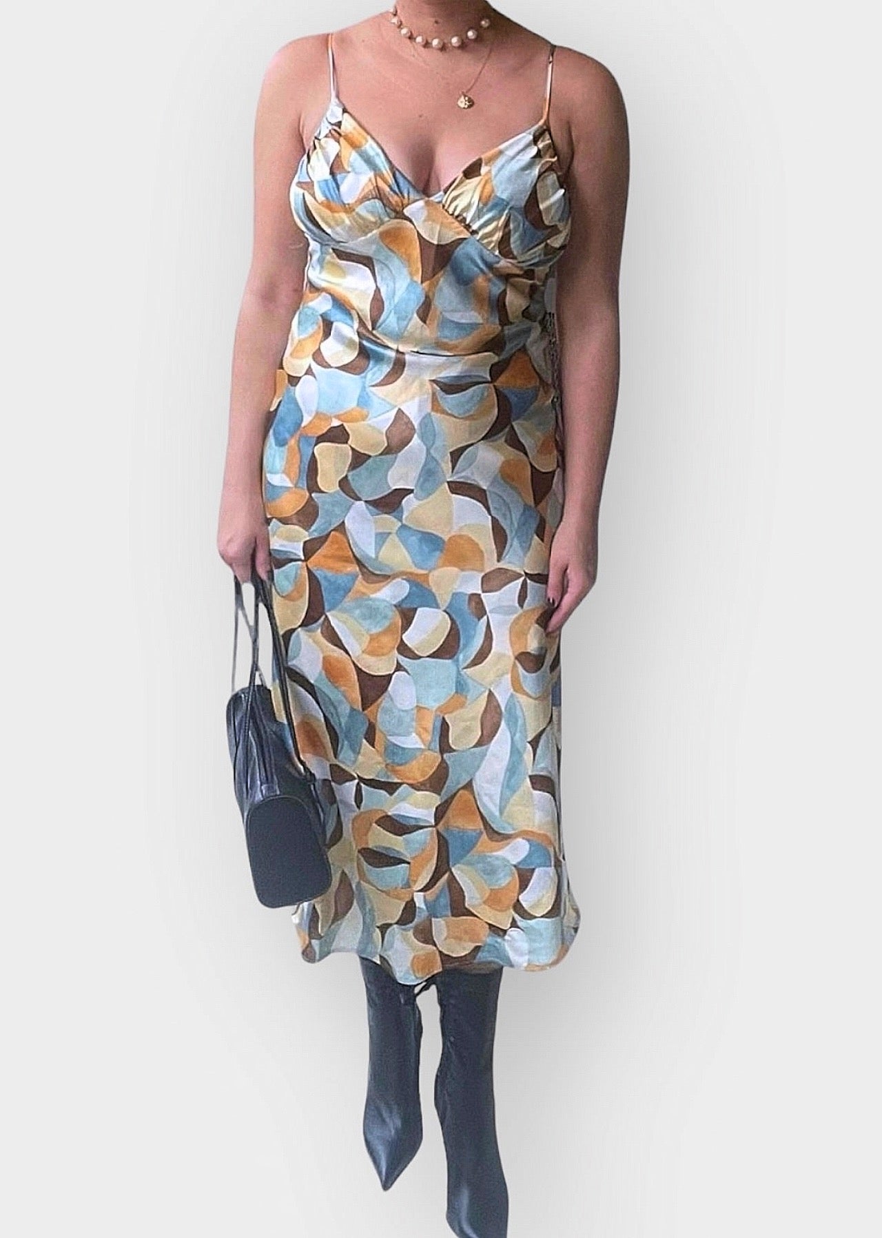2000s Abercrombie & Fitch Silky Psychedelic Swirl Dress (S/M)