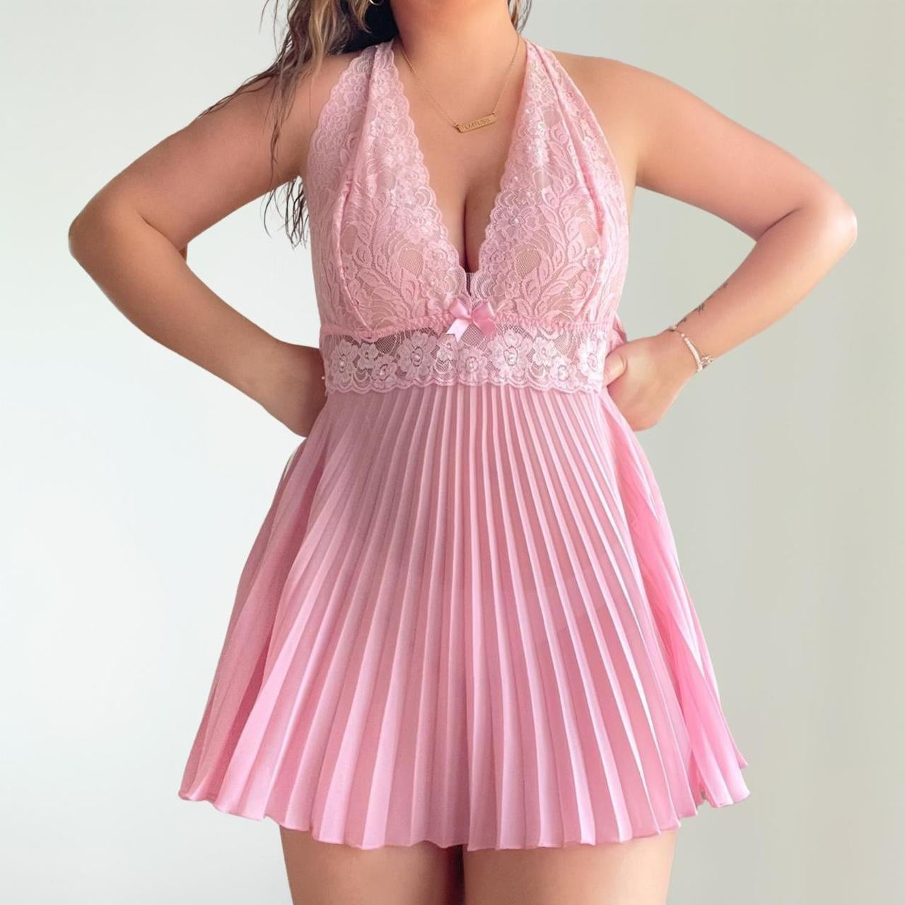 Vintage Pleated Lingerie Mini Dress (L)