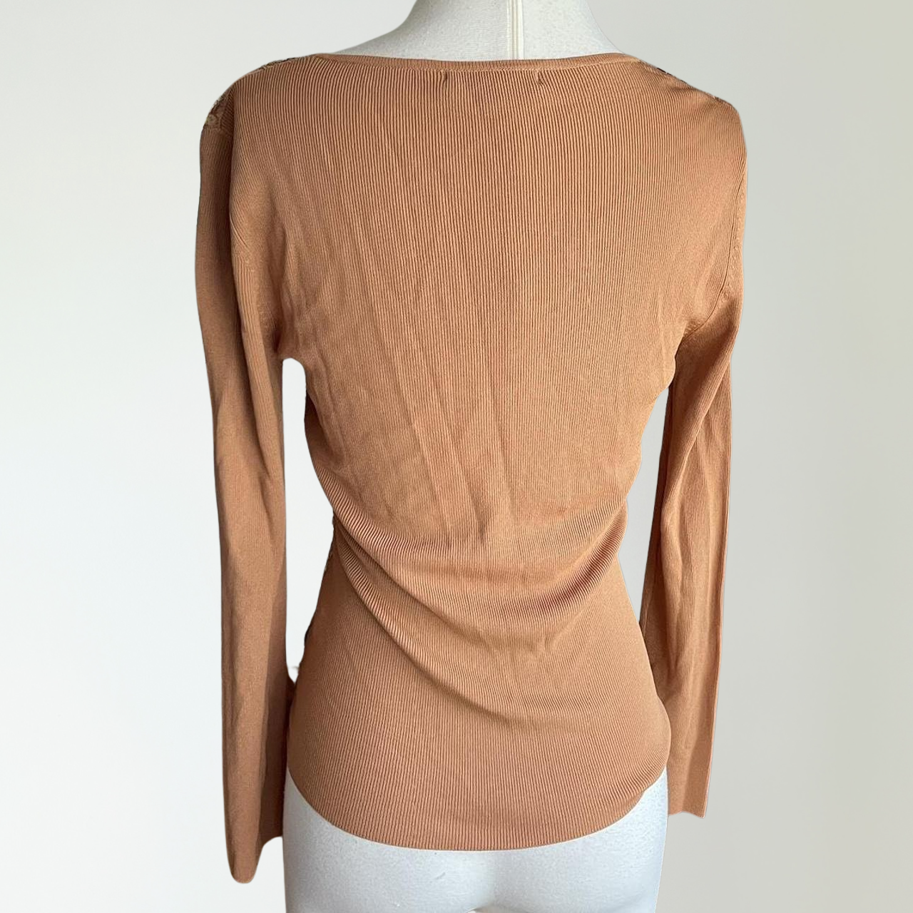 Sequin Beaded Brown Ribbed Longsleeve Top (M)