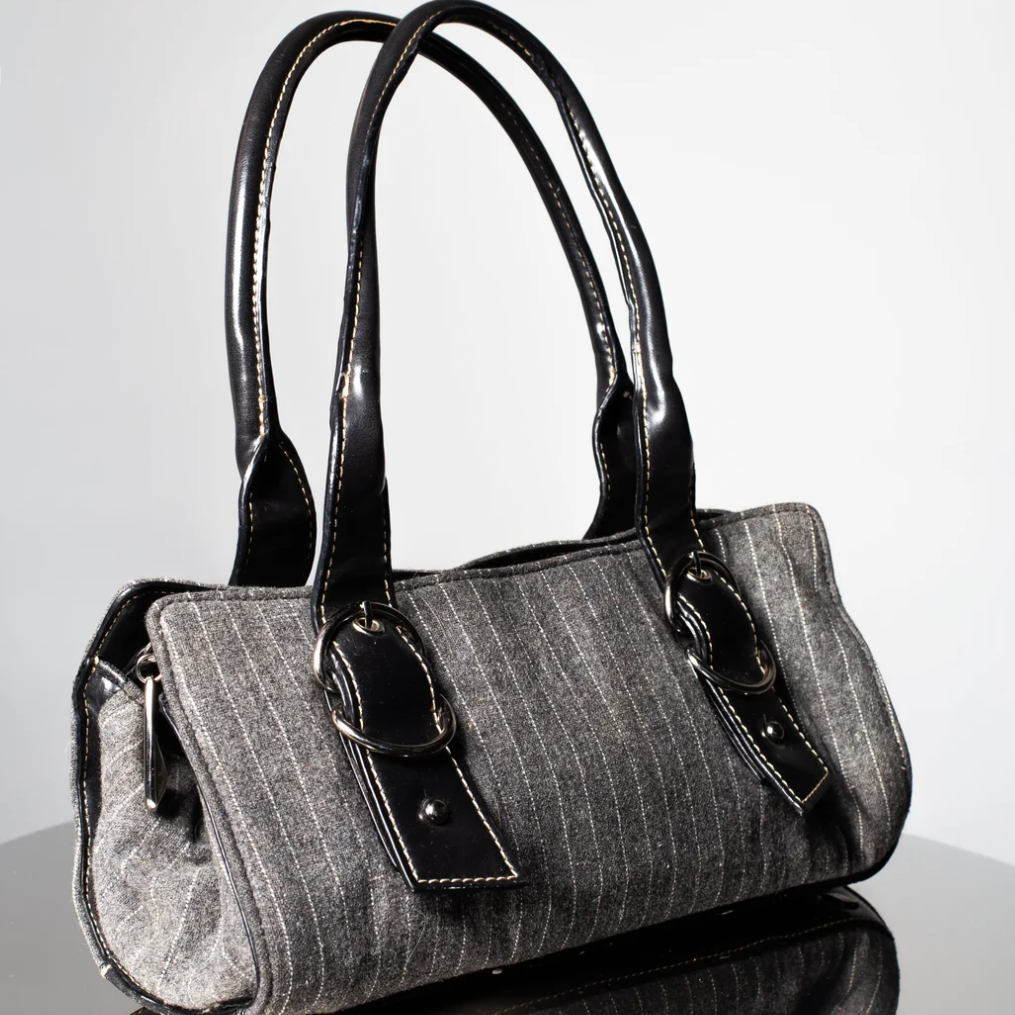 Apt. 9 Grey Pinstripe Purse With Silver Buckles