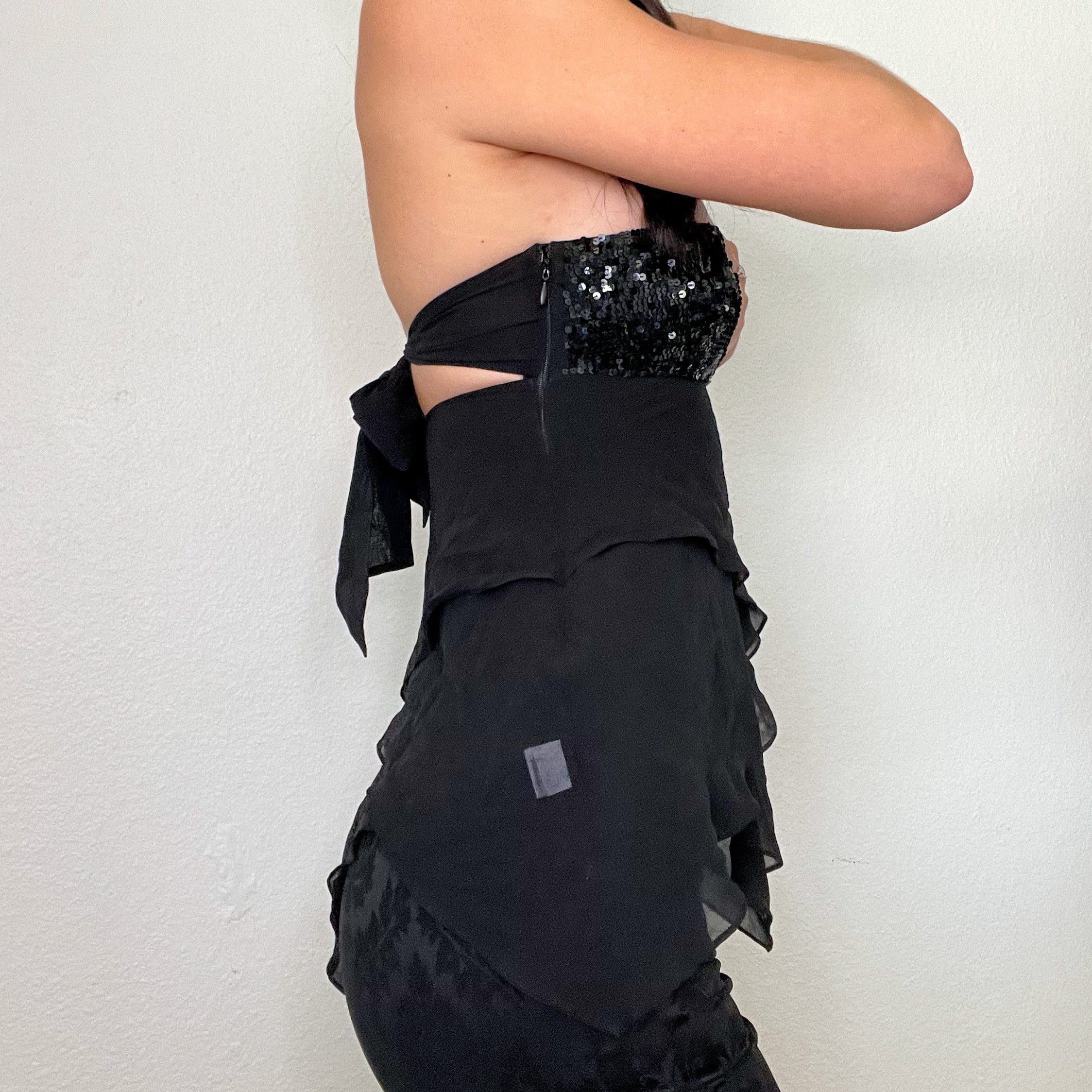 Black Sequin Mesh Tube Top
