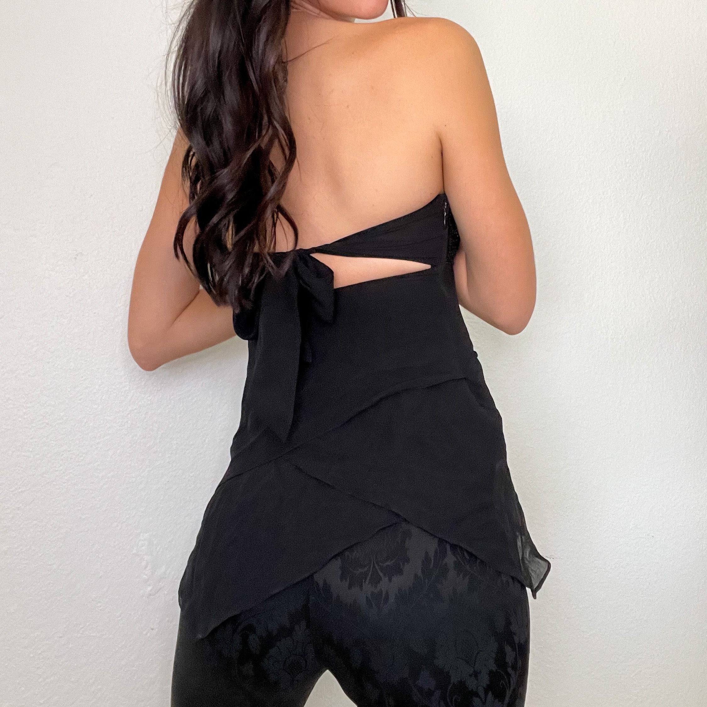 Black Sequin Mesh Tube Top