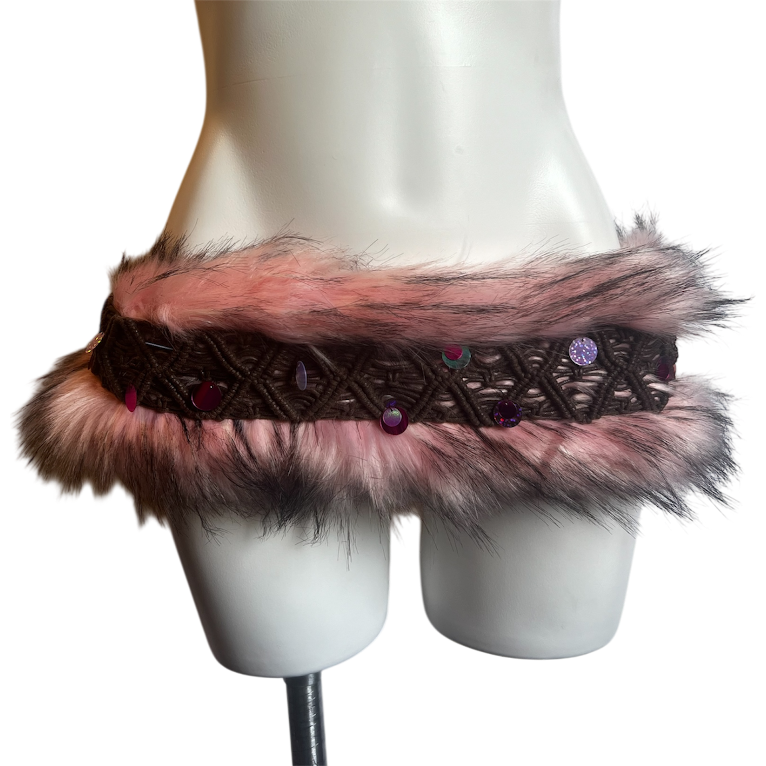 Pink Faux Fur Brown Belt
