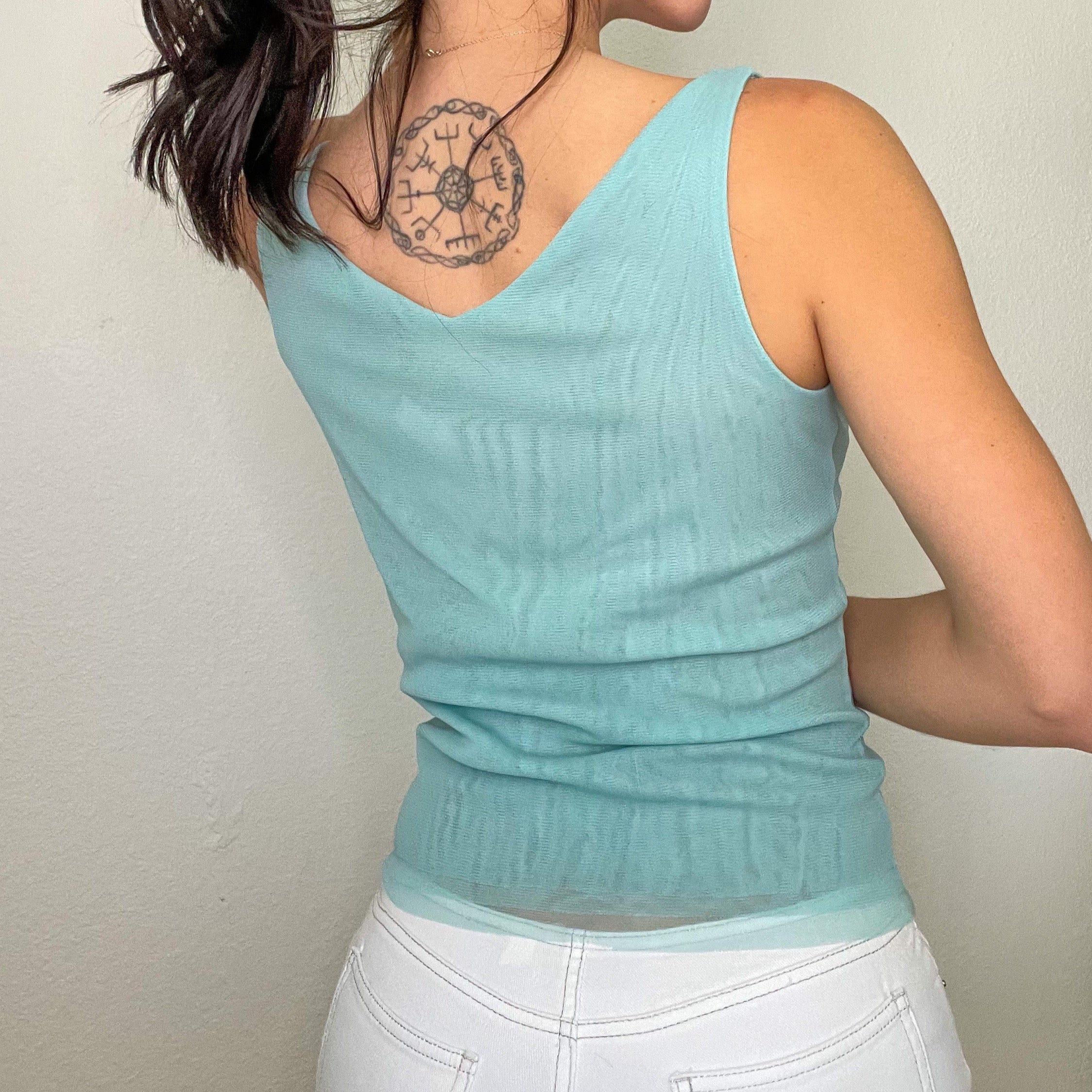 Blue Mesh Floral Tank
